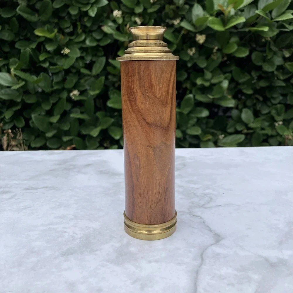 Vtg Brass Wood Grain Monocular Nautical Telescope Spyglass Sailing 3-Draw